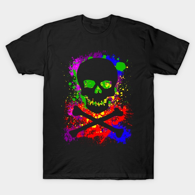 Paint Splatter Skull T-Shirt by GrimDork